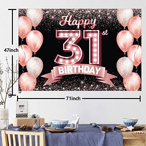 Feliz aniversário de 31º aniversário Banner Rose Gold Cenário Cheers para Balões de confete de 31 anos Decoração