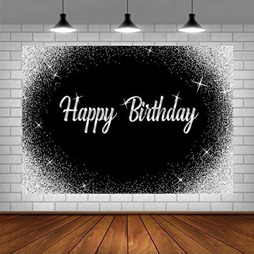Feliz Aniversário Cenário Glitter Silver Dots e Black Photography Background 5x3ft Birthday Party Decorations Banner para