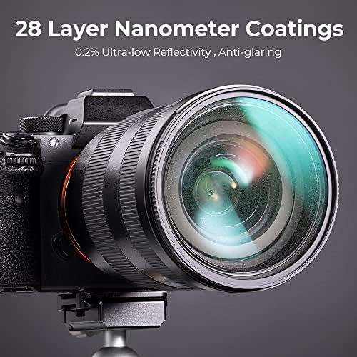 K&F Concept 82mm Difusão preta 1/4 e 1/8 Kit de filtro de lente, filtro cinematográfico de névoa para Vlog/Video/Retrato
