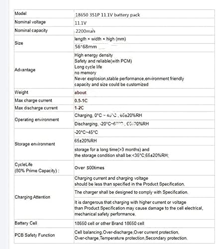 Bilhetas recarregáveis ​​pré-carregadas de ciclo 11.1V 2600mAh 3S1p 18650 Ion de lítio recarregável com NTC PCB e conector