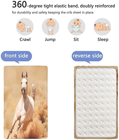 Cavalos com temas de mini folhas de berço, lençóis de berço portáteis de berço portáteis Ultra Soft Material Baby Lençóis para menina ou menino, 24 “x38“, creme branco