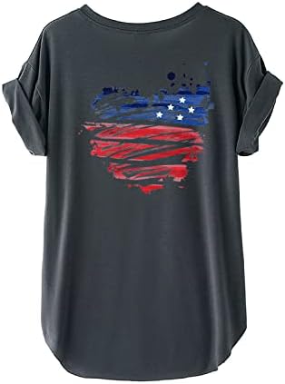 4 de julho Tops de bandeira americana feminina Tees de manga curta 2023 Camisa patriótica do Dia da Independência do Dia da Independência do verão
