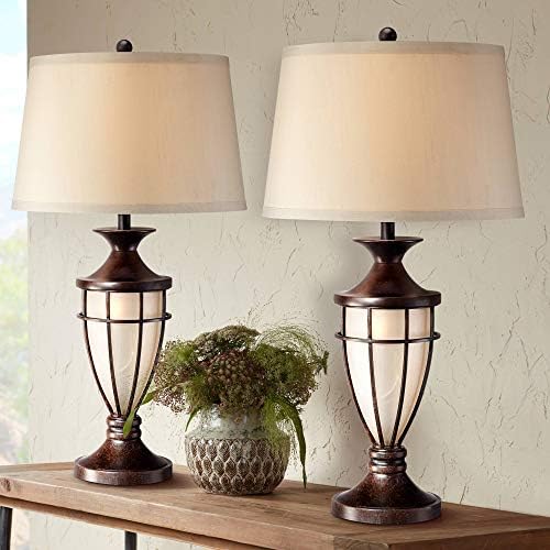 John Timberland Mission Cage Table Lamps 33 Conjunto de altos de 2 com lanterna noturna de ferro escovado de ferro marrom marrom tom