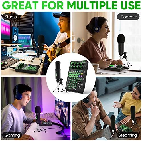 Pyle Portable Bluetooth Live Broadcast Sound Card Pro Audio Interface DJ Mixer Mixer Condenser com Microfone, para streaming de podcasts Studio, gravação PC, jogos, telefone, w/fx, sons ambientais - pkscrd308