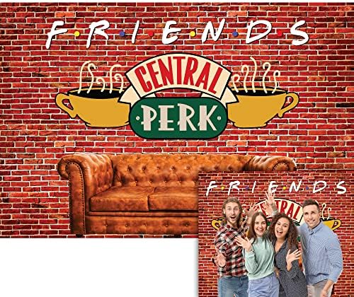 SeekPro 5x3ft Central Perk Friends Programa de TV Party Party Faculdade de Brick Red Wall Retro Pub Sofá e Photografia