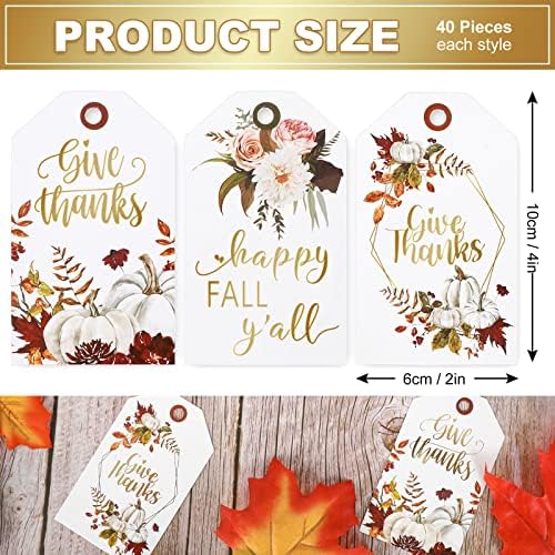 AnyDesign 120pcs Fall Theme Gift Tags com cordas folhas de outono Floral Pumpkin Dê graças a tags penduradas feliz outono