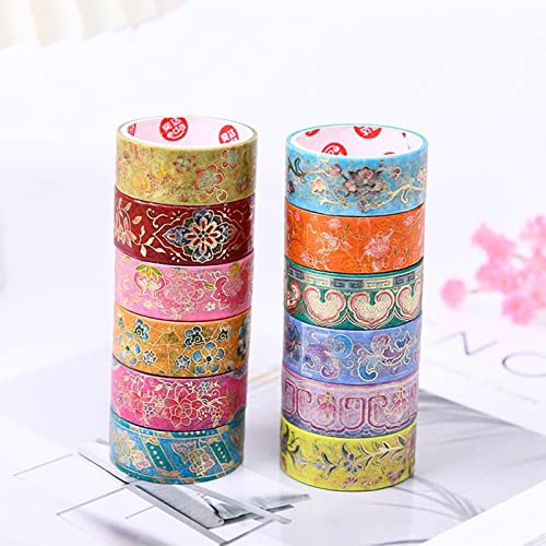 Esweny 12 Rolls Fita washi vintage, fita adesiva decorativa de folha de ouro para scrapbooking, diário de bala, planejador, artesanato de bricolage, embrulho de presentes