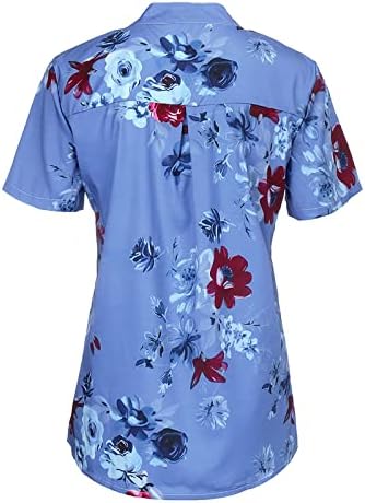 Ladies Summer tops retro floral impressa túnicos de manga curta casual solto 1/4 botão para baixo tshirts de colarinho de colarinho