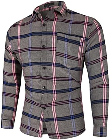 Camisas xadrez Zdfer para homens, botão de lapela para baixo camisa de manga comprida Single Slim Fit Sweetshirts bolso Basic Basic Tops