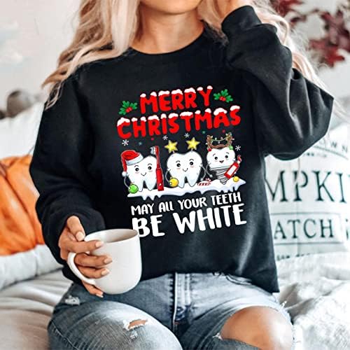 Colorfulparrot pode todos os seus dentes serem camisa branca, camisa dentária de feliz natal, camisa de Natal do Dentista Dentista Dental Yeld L Black/White