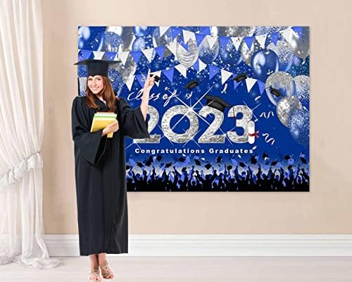 Avezano Classe de 2023 Balões de pano de fundo de graduação e prata Parabéns graduados em segundo plano Parabéns