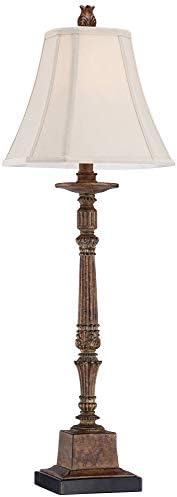 Regency Hill Thornewood Lâmpada de mesa de console tradicional 35.5 Alto Crezado marrom castiçadeira Decoração de tom de sino quadrado para sala de estar para casa de cabeceira de cabeceira de cabeceira