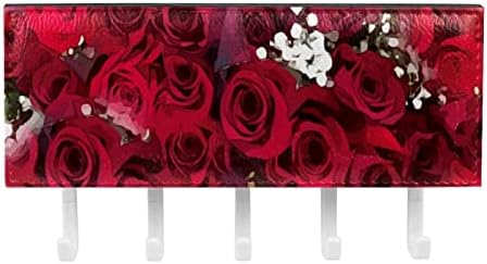 Organizador de rack de aquarela de rosa vermelha floral vermelha floral com 5 ganchos de parede banheiro prateleira