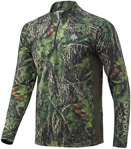 Nomad Mens Pursuit 1/4 Pullover de Zip | Camisa de caça com proteção solar, mossy Oak Shadowleaf, grande