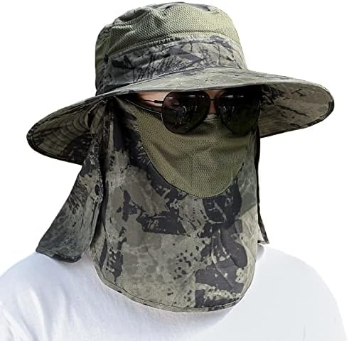 UPF 50+ Sun Fishing Hat for Men Women Wide Brim Hat com cobertura destacável e aba do pescoço