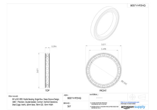 Skf 61812-2rs1 rolamento radial, linha única, design de ranhura profunda, precisão ABEC 1, selado duplo, contato, folga normal, gaiola de aço, métrica, furo de 60 mm, 78 mm, largura de 10 mm de largura