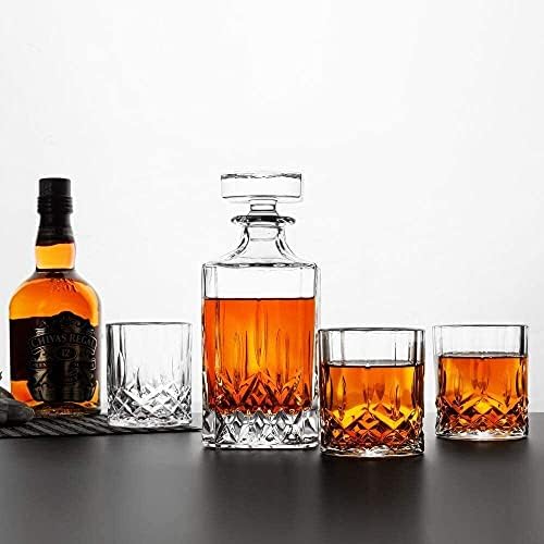 Decanter de uísque Conjunto de decantador de uísque, premium de 750 ml de decanter escocês com 4 × 300 ml de óculos, barra de rocha para decantador de festas e bares domésticos