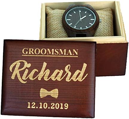 Aguarde a caixa de relógio de madeira gravada personalizada, organizador de assistência, presentes do Groomsman,