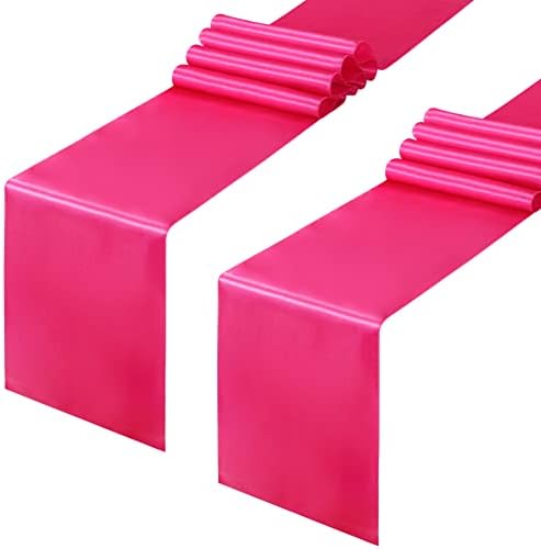 Horbaunal 2 pacote de mesa de cetim rosa quente, corredor de 12 x 108 polegadas, corredores de mesa lisos para banquetes