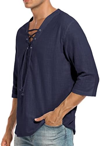 Camisa casual de linho de algodão casual de Lecgee masculino Camisão de luva curta V Lace de pescoço Up Hippie Beach Tee Camisetas ioga