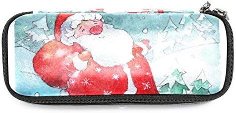 Papai Noel fofo com pássaros 84x55in Saco de caneta de lápis de couro com bolsa de armazenamento com zíper duplo com zíper para escritórios de trabalho escolar meninos meninas