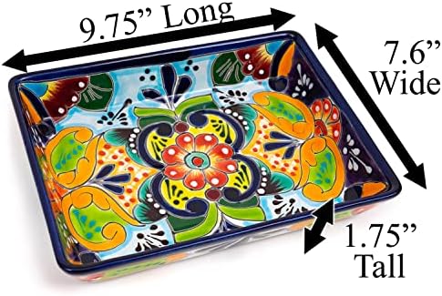 Jayde n 'cinza encantado Talavera Pottery pintada à mão Retângulo de cerâmica de servir prato de prato de prato bandeja de bandeja alimentos mexicanos padrão floral mexicano