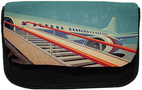 Caixa de lápis moderna vintage lunarable, avião de avião a jato, bolsa de lápis de caneta com zíper duplo, 8,5 x 5,5, multicolor