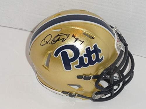 Qadree Ollison assinou Pitt Panthers Novo Script Mini Capacete Autografado - Mini Capacetes Autografados da Faculdade