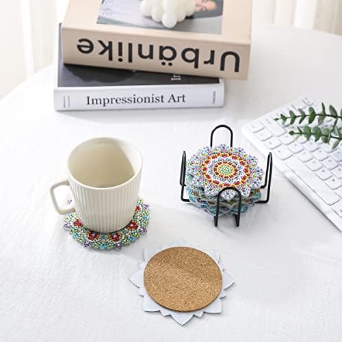 Zuoanlf 8 PCs Diamante Kits Coasters Kits com suporte, DIY Mandala Coasters Kits de pintura de diamante para iniciantes,