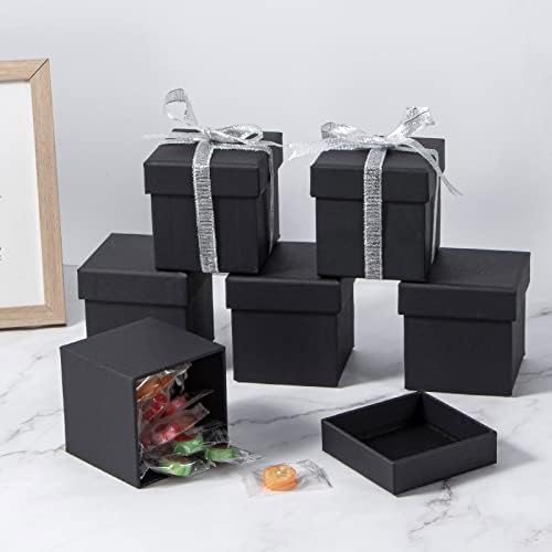 Caixa de presente do Dedoot Black, pacote de caixa de presente de 6 quadrados com tampas, 3x3x3 polegadas Kraft Paper
