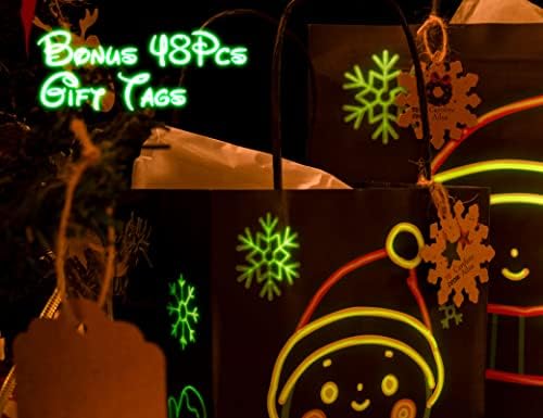 KD Kidpar Christmas Sacors Glow in Dark Design 24 sacolas em 4 desenhos diferentes, 8 grandes, 8 papéis pequenos e 24 de