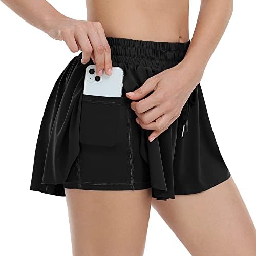 Wtning 2 em 1 shorts fluidos shorts de borboleta com shorts atléticos de bolso que executa shorts para mulheres saia casual de tênis