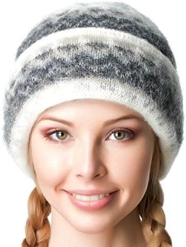 Freyja Canada Winter Double Cuff Beanie para mulheres de lã islandesa 2 dalhetes