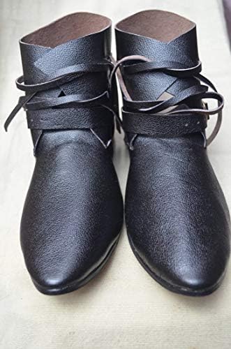 Sapatos de couro medieval feitos à mão botas renascentistas preto e marrom
