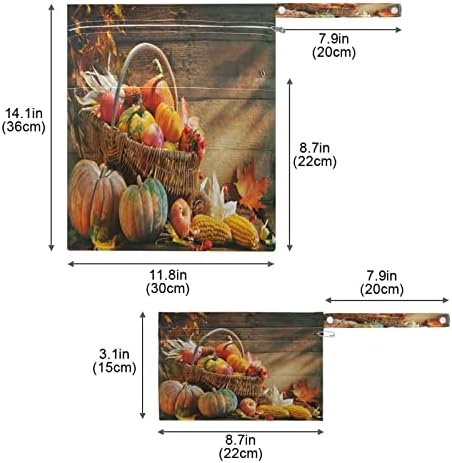 Tropicallife Ação de Graças Pumpkin 2pcs bolsa seca úmida para maiô Folhas de bordo que caíam fralda de pano de bebê Saco molhado SACO