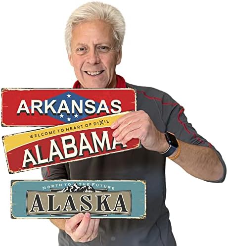 SmartSign 4 x 14 polegadas Alabama State Vintage Metal Sign Welcome to Heart of Dixie, alumínio à prova de ferrugem de 40 mil com sobretudo claro, decoração de parede retrô, multicoloria