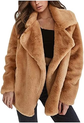 Casaco de inverno Narhbrg para feminino com jaqueta de lã Sherpa Fuzzy Shearling Shearling lapela aberta Cardigan Casual Casual Outwear