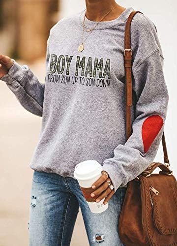 Etatng Womens Boy Mama Moletom Selta Crewneck Pullover de Manga Longa Camisa Casual do Dia das Mães