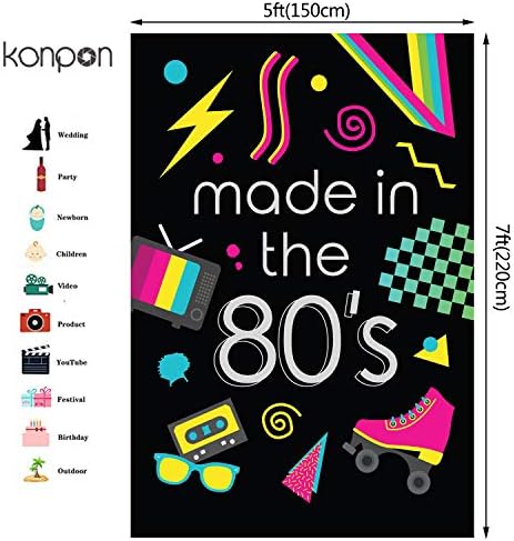 Cenário de festas dos anos 80 de 5x7ft, fabricado no tema dos anos 80 Retro Style Photo Caso-pano de fundo dos anos 80 Antecedentes do hip hop Photobooth Props W-1513