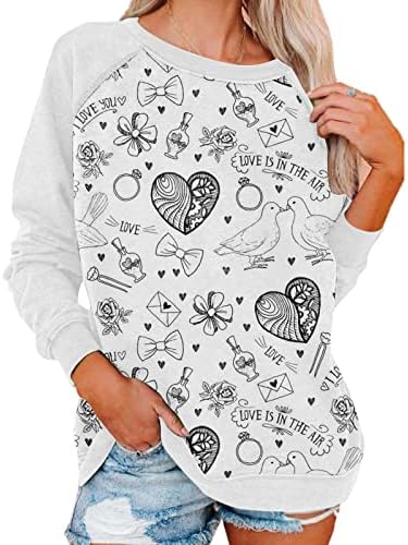 Womens Love Heart Sweatshirt Graphic Pullovers