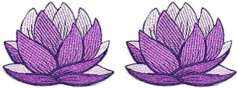 Rareasy Patch Set 2 Pcs. Lótus roxo buda ferro costurar em adesivos de patch bordados desenho animado bordado ideal