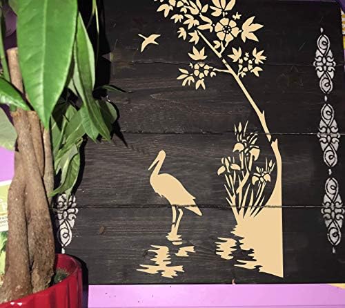 Estêncil - Modelo de Flores e Pássaros Rússicos Pelican e Riverside Flores e Birds Melhor Vinil Grandes Estênceis para Pintar em Madeira, Canvas, Parede, etc.