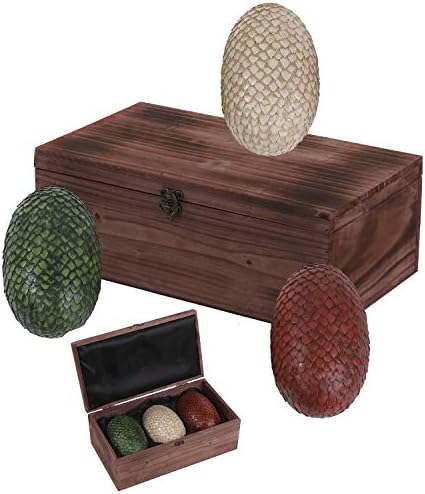 Fole Dragon Eggs in Wooden Crate - Conjunto de 3 - Got Decor Merchandise Collectible Gift - 6 polegadas de altura - Premium