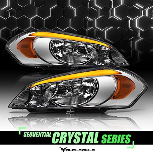 Alpha Owls 8709566 CRISTAL FELIZINDOS COM LUZ LED SEQUENTE LED e LUZ DE STARTUPS-Crome Amber Fits 2006-2013 Chevy Impala 2014-