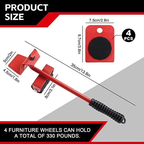 Móveis Dolly com 4 rodas e levantador de móveis, 330 libras Capacidade de carga Movimentação Dolly, Móveis para