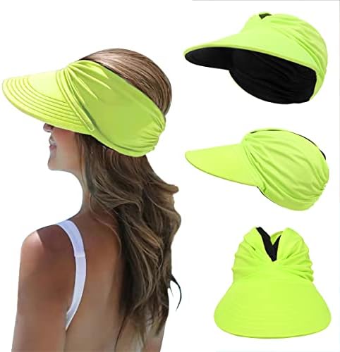 Chapéu de viseira solar para mulheres, chapéus de praia de verão dobrável, largura, rabo de cavalo, vocação compactável Sun Shade UV Protection Hat