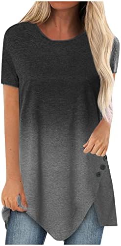 Com camisa de fenda feminino manga curta de gola pescoço de pescoço de algodão casual bustier camisa ladies sd