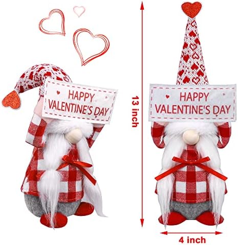 Decorações de gnomo do Dia dos Namorados - Sr. e Sra. Gnomos com luz LED para decoração do Dia dos Namorados - Buffalo vermelho e