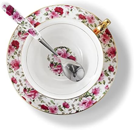 Zlxdp Flores roxas Padrão de estilo europeu China China Porcelana Copo de café de alta série de chá da tarde com pires