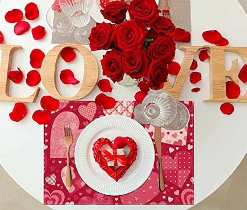 Dia dos namorados Placemats Placemats de 4, Pink Love Hearts Hearts Resistente a calor tapetes, decedores de mesa de casamento para